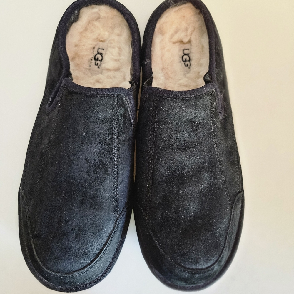 UGG Men’s Black Suede Shearling-Lined Slip-Ons